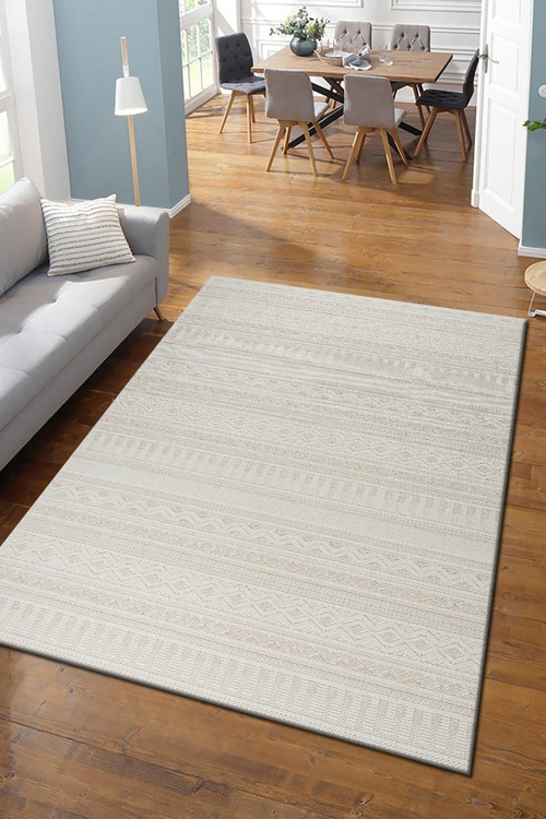 Modern Geometrik Tasarımlı Jüt Dokuma Loop Sisal Bej Halı