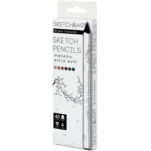 Sketch&Art Profesyonel Kuru Boya Kalemi Kalın Gövde 4mm Metalik 6 Renk No:30-0118-01