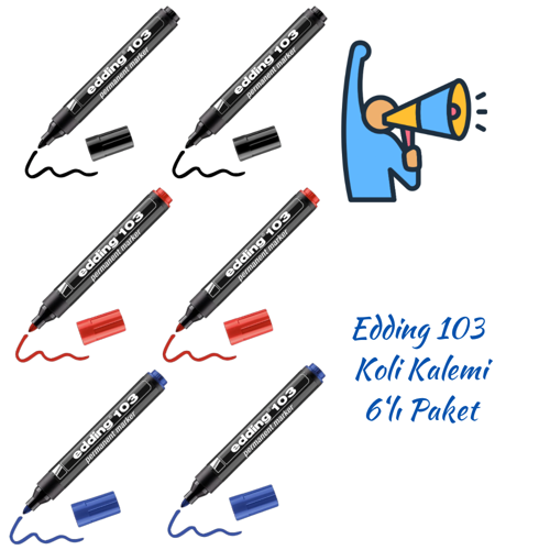 Permanent Markör E-103 2 Mavi 2 Siyah 2 Kırmızı