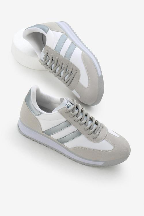 Unisex Gri Gümüş Termo Taban Çift Şeritli Bağcıklı Spor Ayakkabı