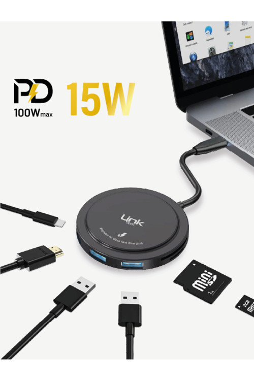 A200 Premium 7'Sı 1 Arada Kablosuz Şarj Pedi, Usb-C Hub Ve Kart Okuyucu