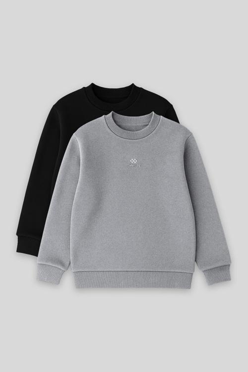 Standart Fit 2li Paket Siyah-Gri Melanj Erkek Çocuk Sweatshirt - 11232