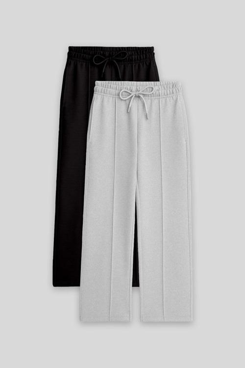 Standart Fit 2li Paket Siyah-Kar Melanj Kız Çocuk Eşofman Alt -75144