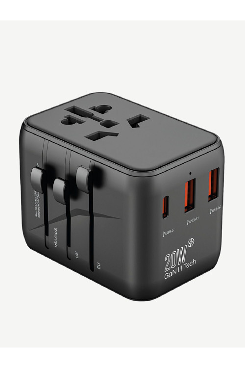 C325 Safe 20W Uluslararası Gan 3 Çoklu Soketli Seyahat Hızlı Şarj Adaptörü