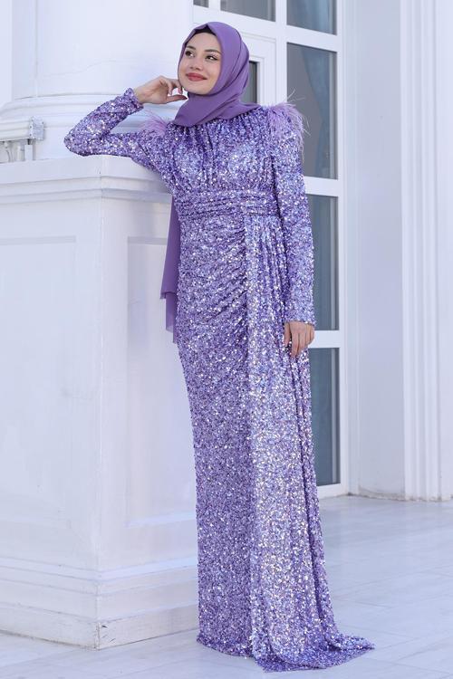Parıltılı Kol Tüy Detaylı Şura Tesettür Büyük Abiye