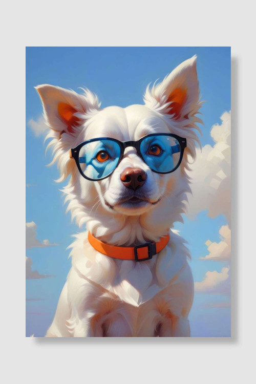 White dog oil painting Popart Poster Dekoratif Modern Sanatsal Duvar Poster