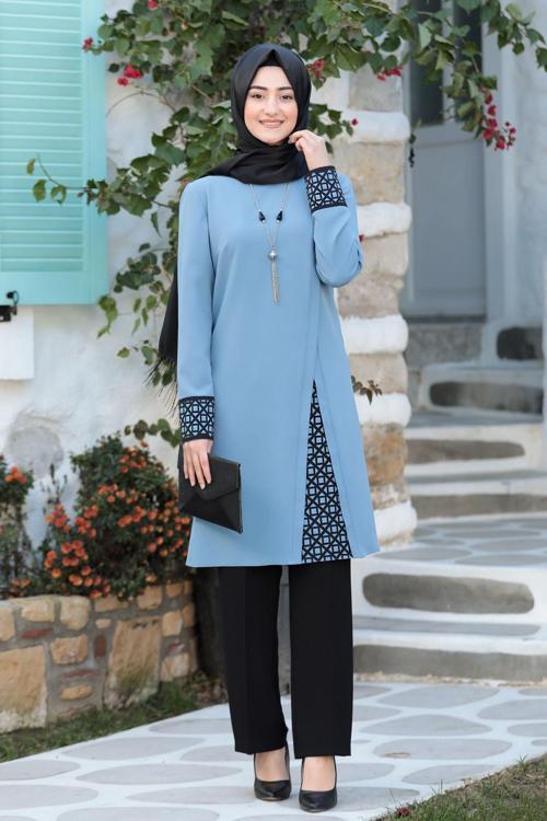 Lazer Kesim Detaylı Büyük Beden Tesettür Takım