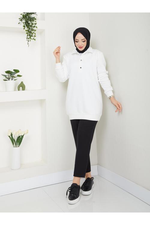 Kapşonlu 3 İplik Büyük Beden Tesettür Sweatshirt