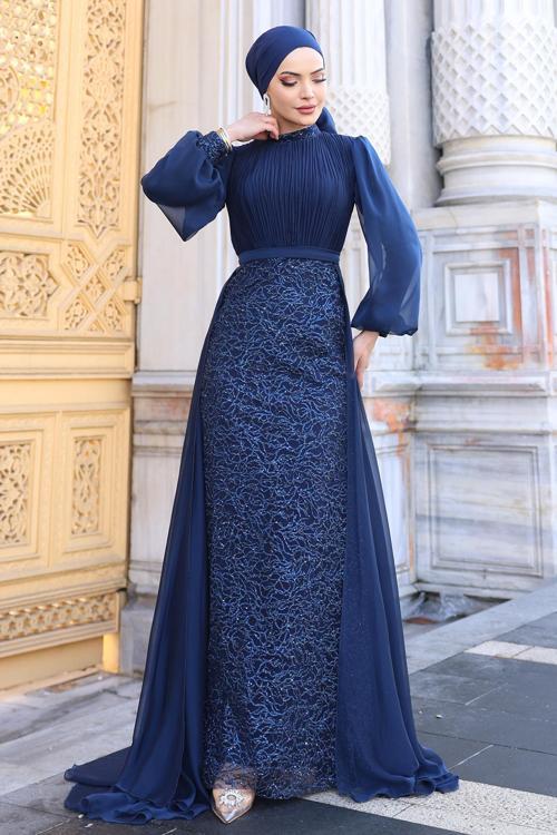 Lavanta Şifon Detaylı Gliten Kumaş Şık Tesettür Abiye