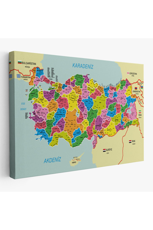Türkiye Haritası Kanvas Tablo İl Ve İlçeli Ayrıntılı Eğitici Komşulu Tablo 3001