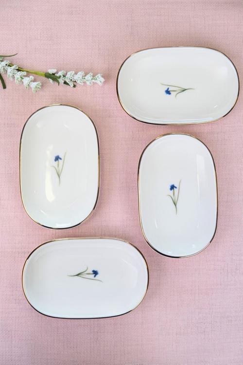 Porselen Natura İris Altın Yaldızlı Oval Kayık Tabak 13,50x8,50x2,50cm 4 LÜ