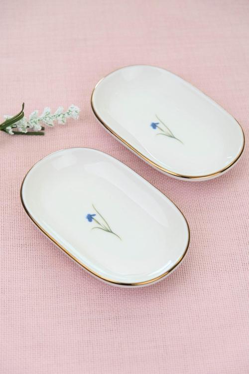 Porselen Natura İris Altın Yaldızlı Oval Kayık Tabak 13,50x8,50x2,50cm 2 Lİ