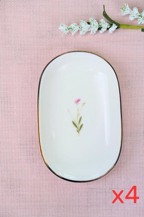 Porselen Natura Çuha Altın Yaldızlı Oval Kayık Tabak 13,50x8,50x2,50cm 4 LÜ