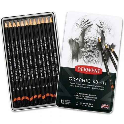 Graphic Dereceli Kalem Karakalem Eskiz Çizim Seti Medium (Designer) 12'li Teneke Kutu