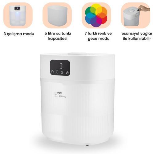Pufi 5lt Ultrasonik 7 Renkli Buhar Makinesi Hava Oda Ortam Nemlendirici Dokunmatik Panel Aromatik Yağ Hazneli