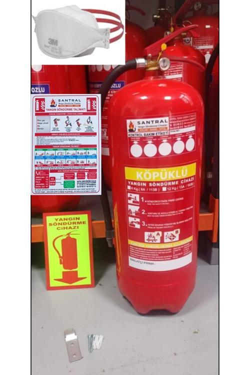 12 Kg Köpüklü Yangın Söndürme Tüpü Duvara Askı Aparatı Ve Fosforlu Levhası Dahil Yangın Tüpü
