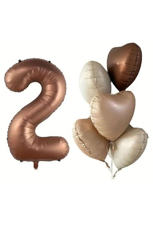 Çikolata Karamel Kalpli 2 Yaş Folyo Balon Set