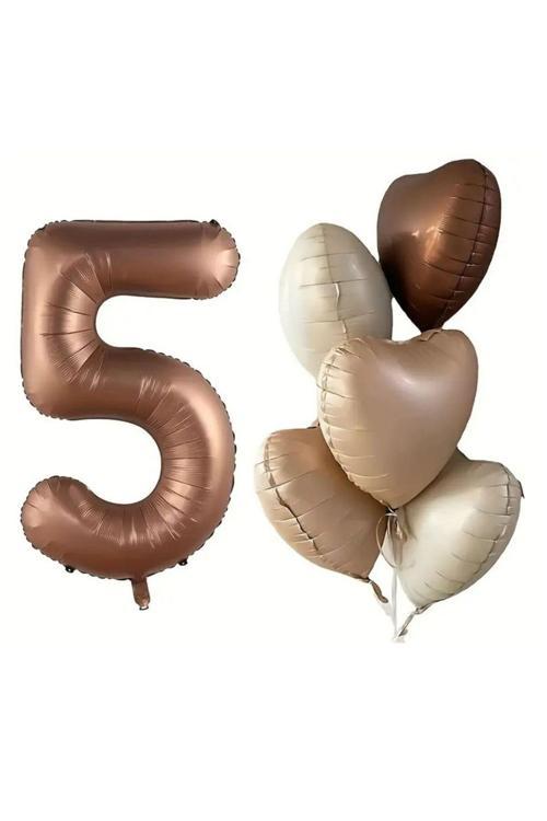 Çikolata Karamel Kalpli 5 Yaş Folyo Balon Set