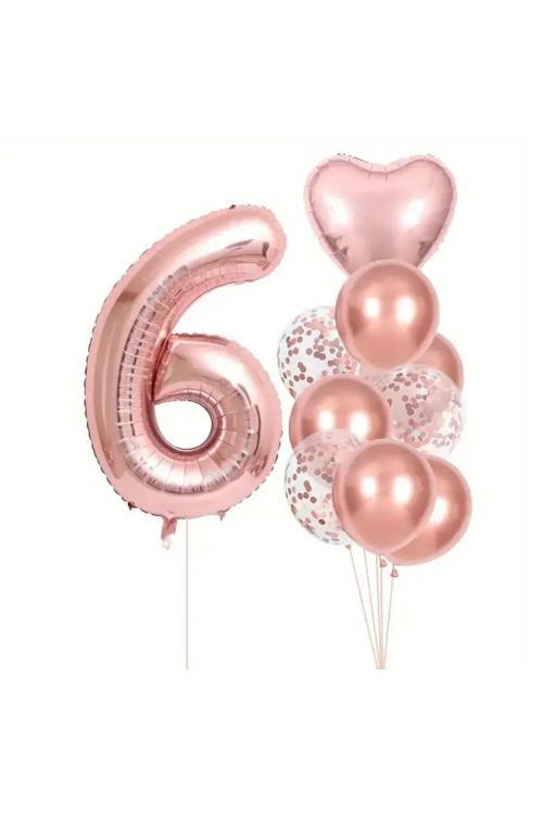 Rose Gold kalpli 6 Yaş Folyo Balon Set