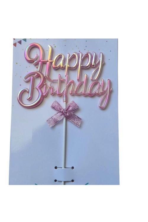Bebek Pembe Happy Birthday Metalize Pasta Süsü