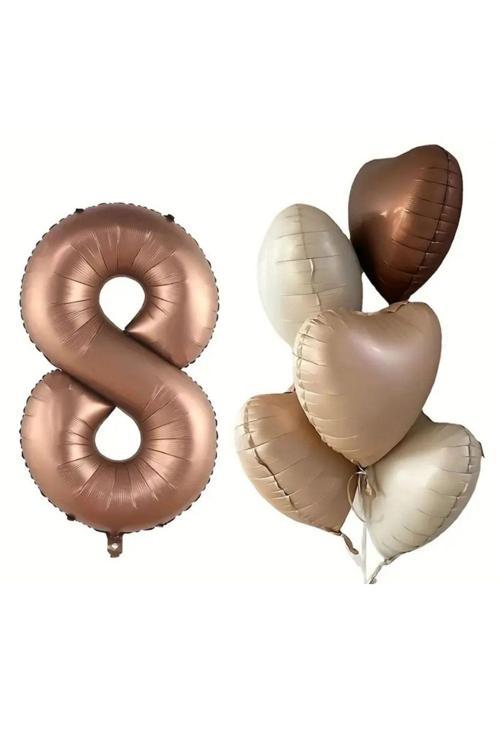 Çikolata Karamel Kalpli 8 Yaş Folyo Balon Set