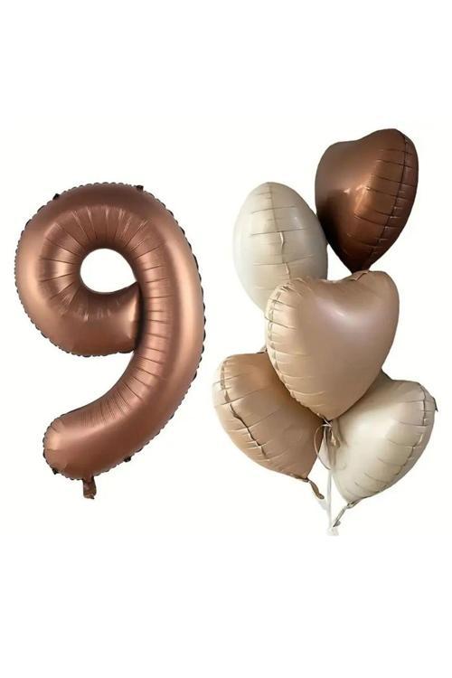 Çikolata Karamel Kalpli 9 Yaş Folyo Balon Set