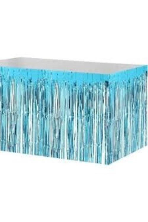 Metalik Püsküllü Mavi Masa Eteği 70x300 cm