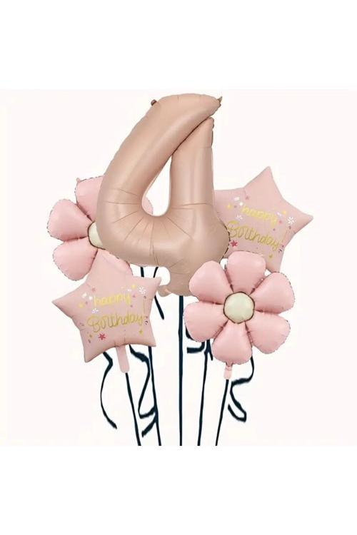 Papatya Karamel Happy Birthday 4 Yaş Folyo Balon Set