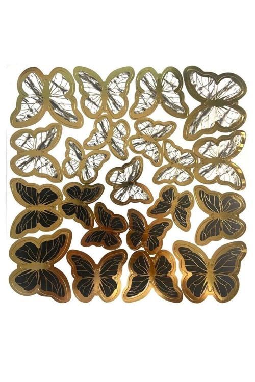 Siyah Gold Varaklı Kelebek Pasta Dekor Süs 42 Adet