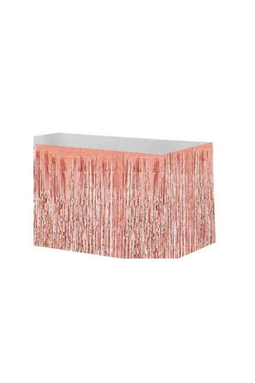 Rose Gold Metalik Püsküllü Masa Eteği 70x300 cm