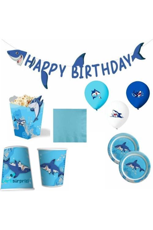Köpek Balığı Teması 8 Kişilik Happy Birthday  Parti Seti