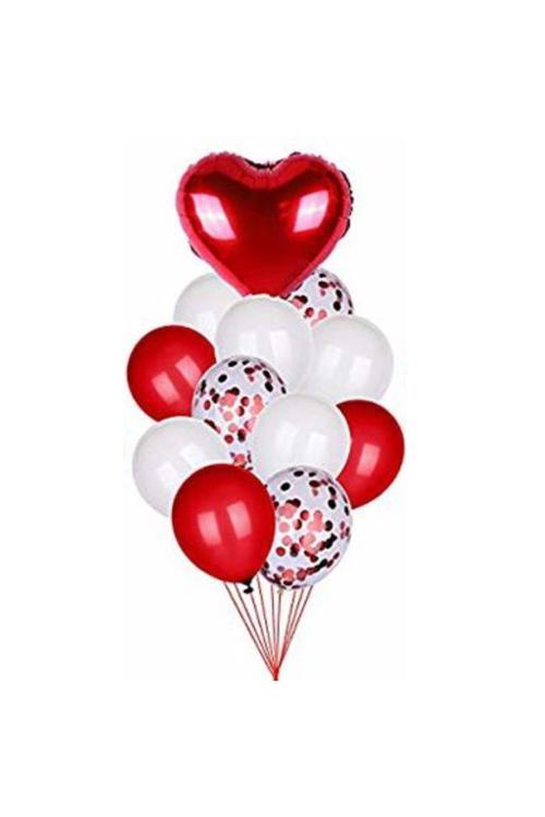 Kalpli Konfetili Kırmızı Folyo Balon Set