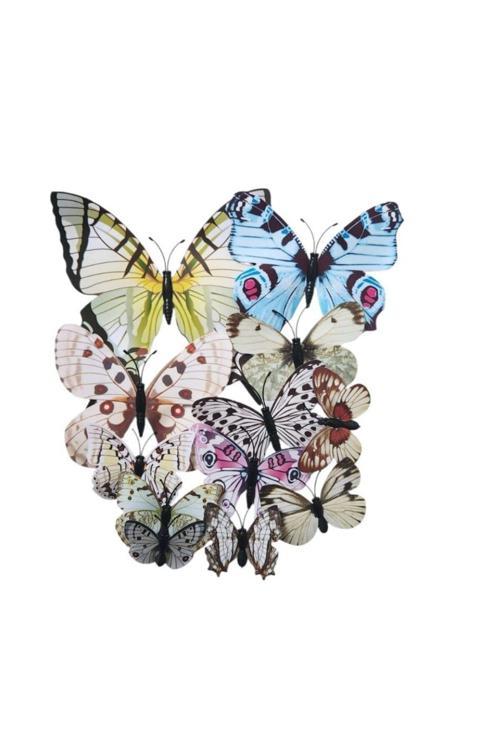 Karışık Renkli Kelebek Dekor Süs Mıknatıs Ve Stickerli 12 Adet