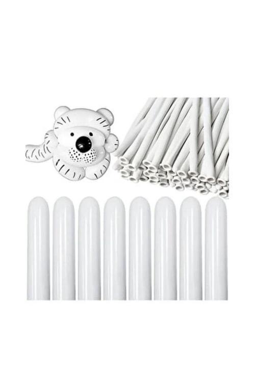 Beyaz Renk Sosis Balon 12 Adet