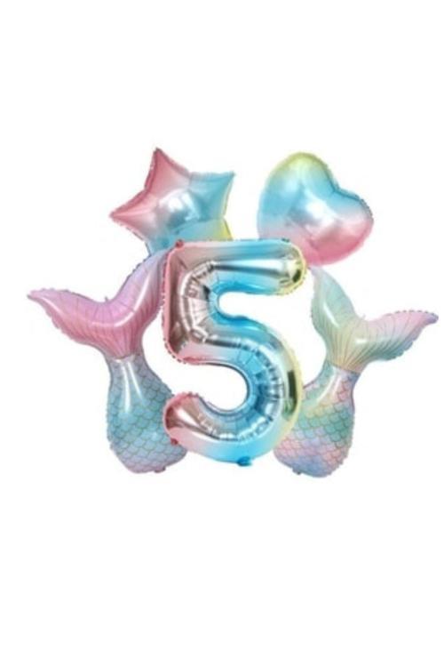 Rainbow Deniz Kızı Kuyruğu 5 Yaş Folyo Balon Set