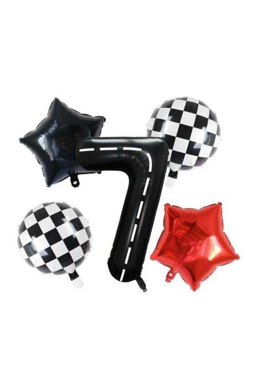 Siyah Yarış Pisti Damalı 7 Yaş Folyo Balon Set
