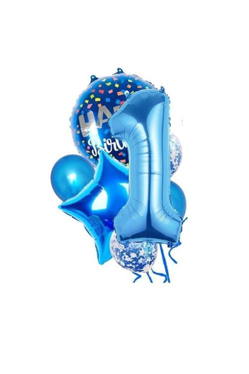 Mavi 1 Yaş Happy Birthday Konfetili Balon Set