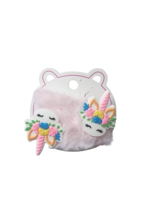Çiçekli Unicorn Tüylü Bebek Pembe Renk 2 Li Saç Tokası
