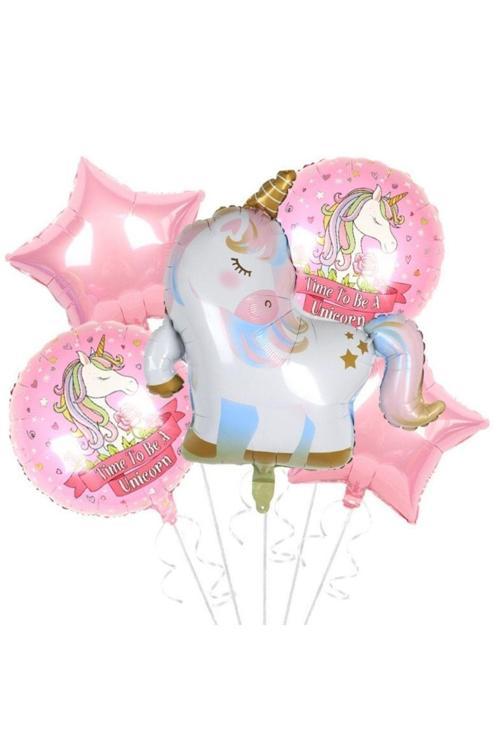 Unicorn Yıldızlı Folyo Balon 5 Li Set