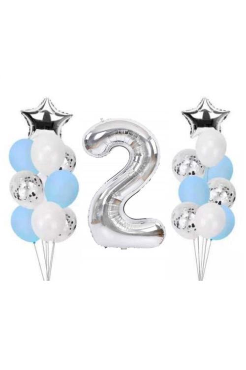 2 Yaş Gümüş Folyo Balon Set 21 Adet