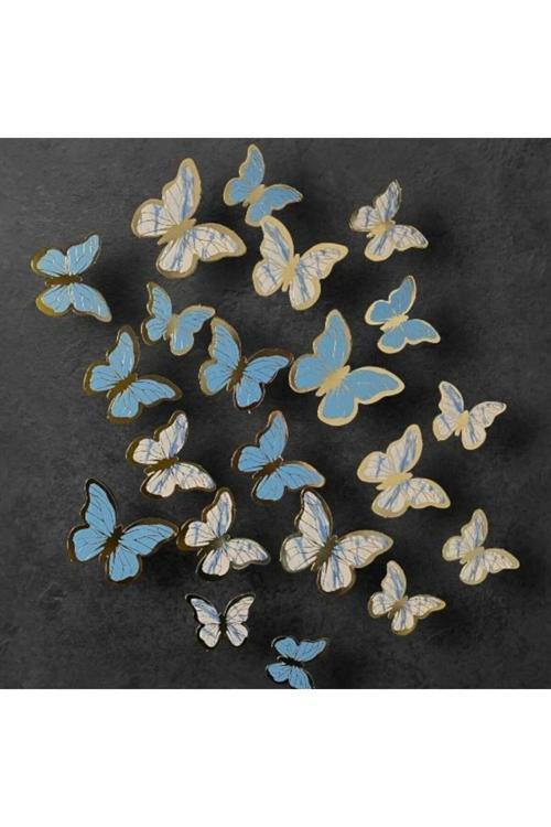 Mavi Gold Varaklı Kelebek Pasta Dekor Süs 42 Adet