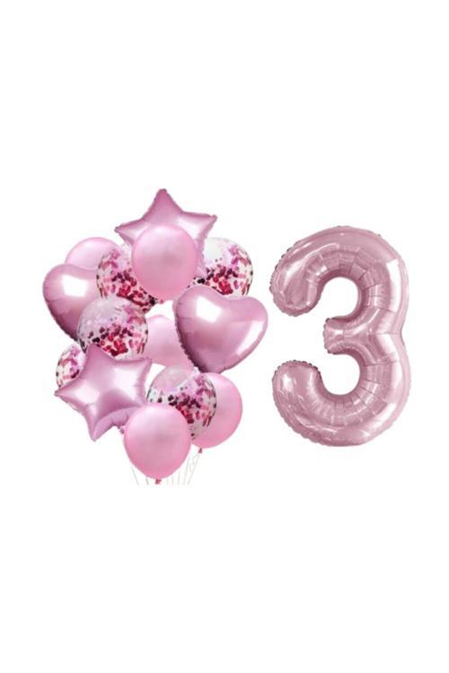 3 Yaş Pembe Folyo Balon Set