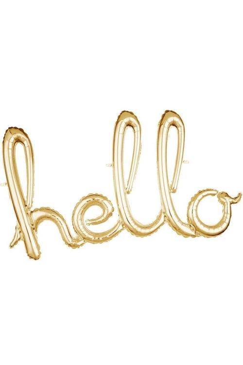 Altın Renk Hello El Yazı Şekilli Folyo Balon 1 Adet