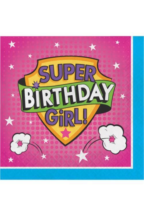 Superhero Birthday Girl Peçete 16 Adet