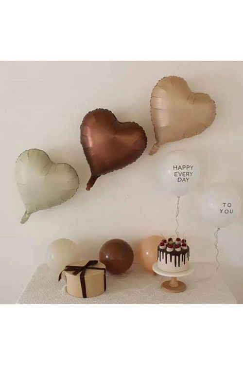 Retro Bej, Krem Ve Karamel Kalp Balon Folyo 3 Adet