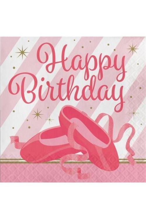 Pırıltılı Balerin Teması Happy Birthday Peçete 16 Adet
