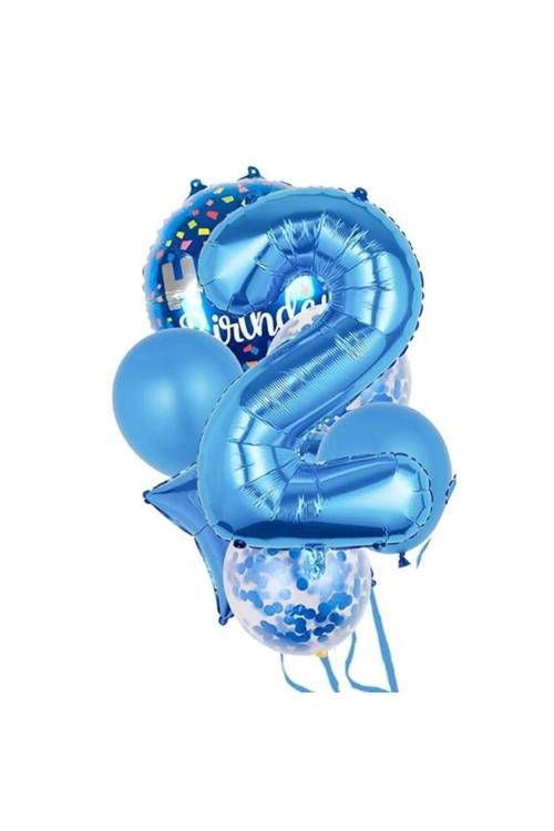 Mavi 2 Yaş Happy Birthday Konfetili Balon Set