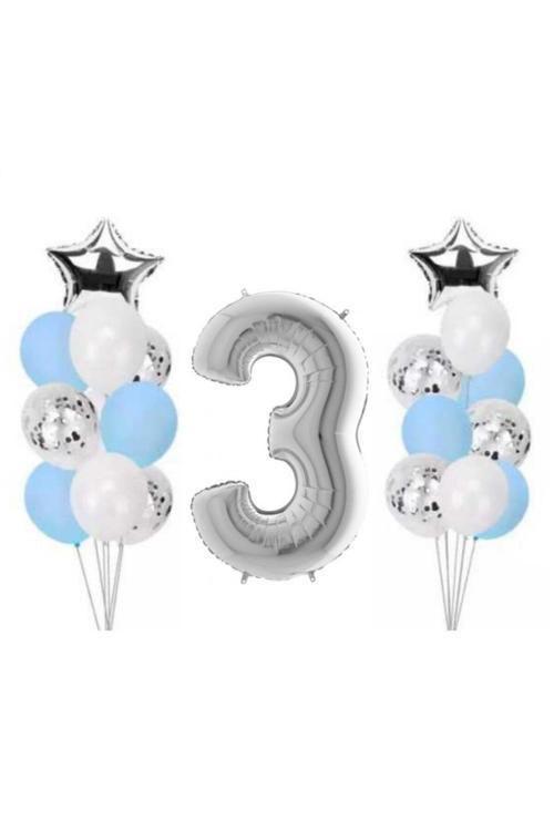 3 Yaş Gümüş Folyo Balon Set 21 Adet