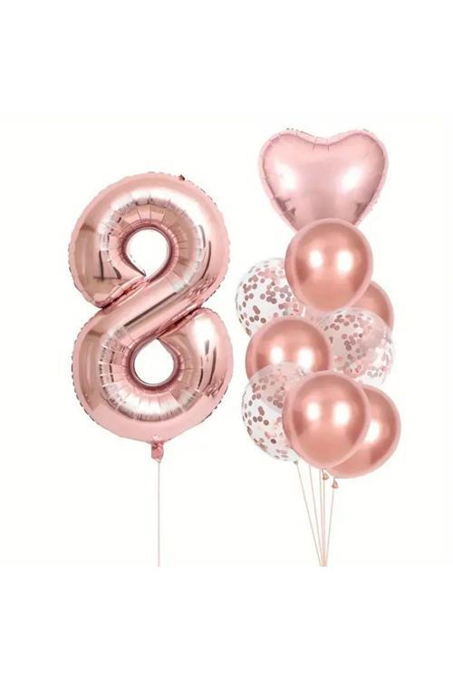 Rose Gold kalpli 8 Yaş Folyo Balon Set