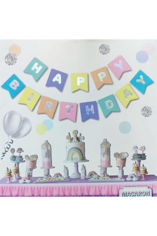 Makaron Renkler Hologram Happy Birthday Afiş